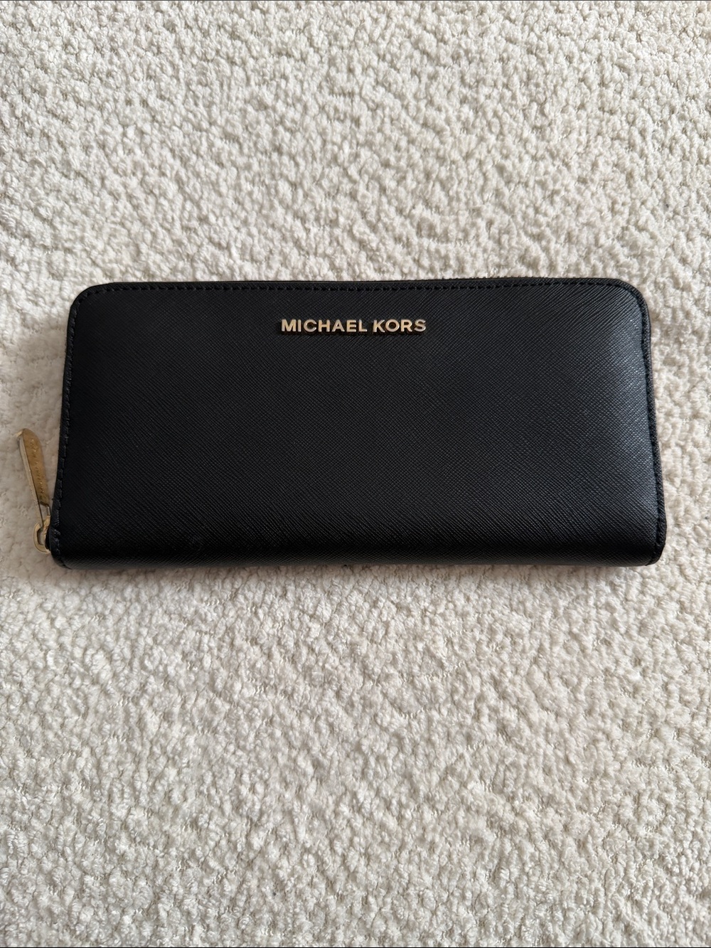 Michael Kors Black Zip Wallet with Gold Logo